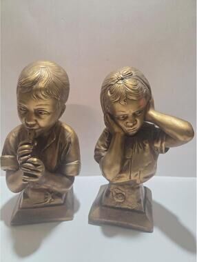 Esco Gold Boy and Girl Vintage Plaster Bust/Bookends